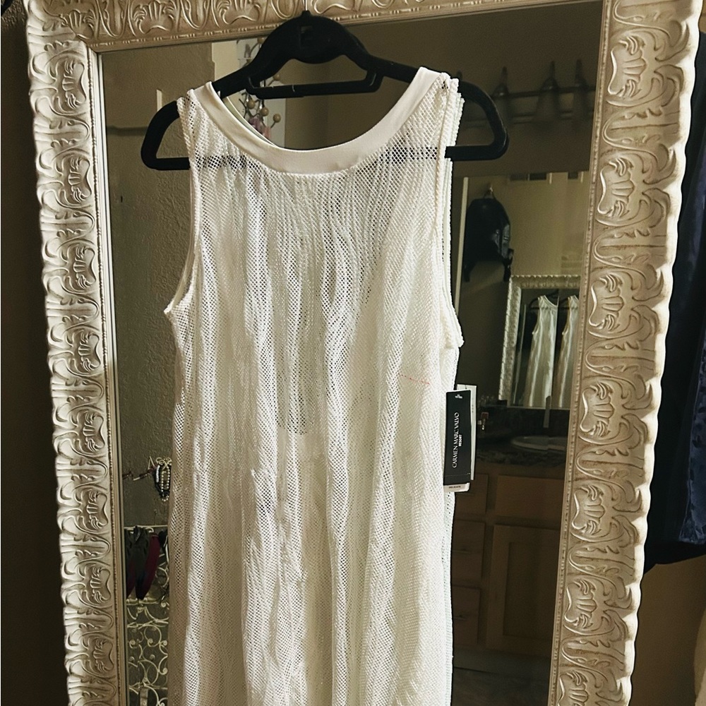 White resort wear bathing suit cover up, sequined, never worn.